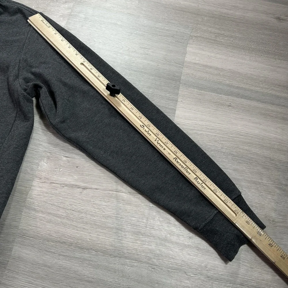The North Face Hoodie Mens Medium Gray Pullover‎ Fleece Yellow Logo Sweatshirt